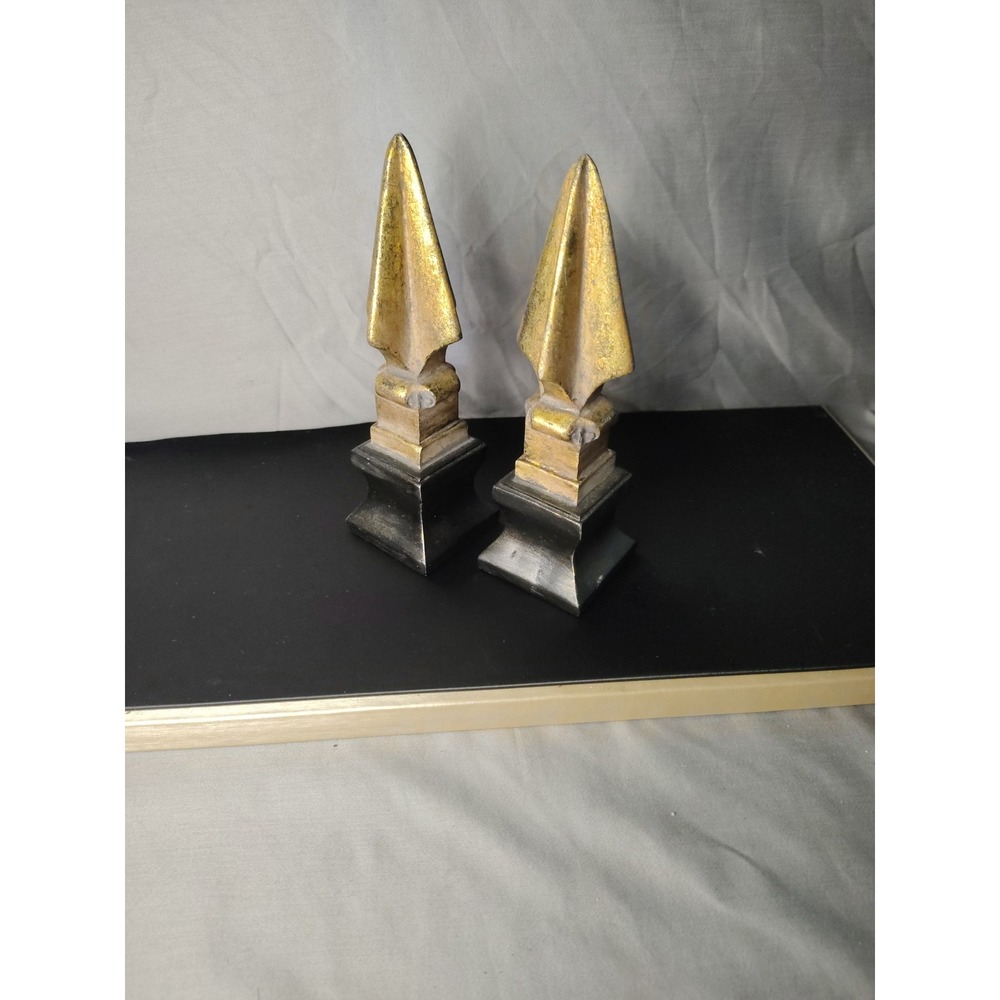 Vintage Style Decorative Gold and Black Spearhead Finials Bookends Set of 2